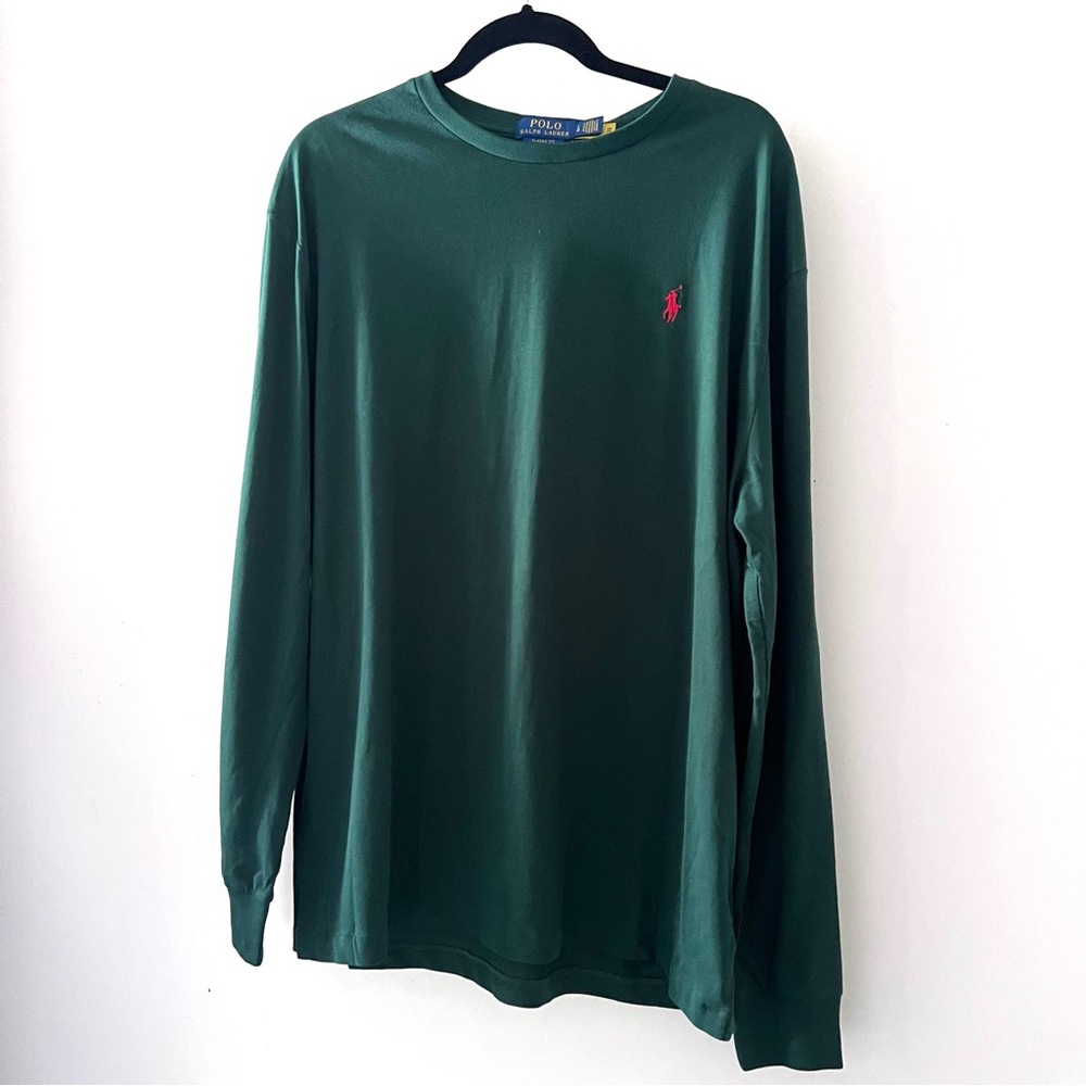 POLO RALPH LAUREN 100% Cotton Longsleeve T Shirt with Logo Detail $79 L